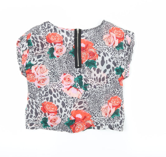 Topshop Womens Grey Floral  Basic Blouse Size 6