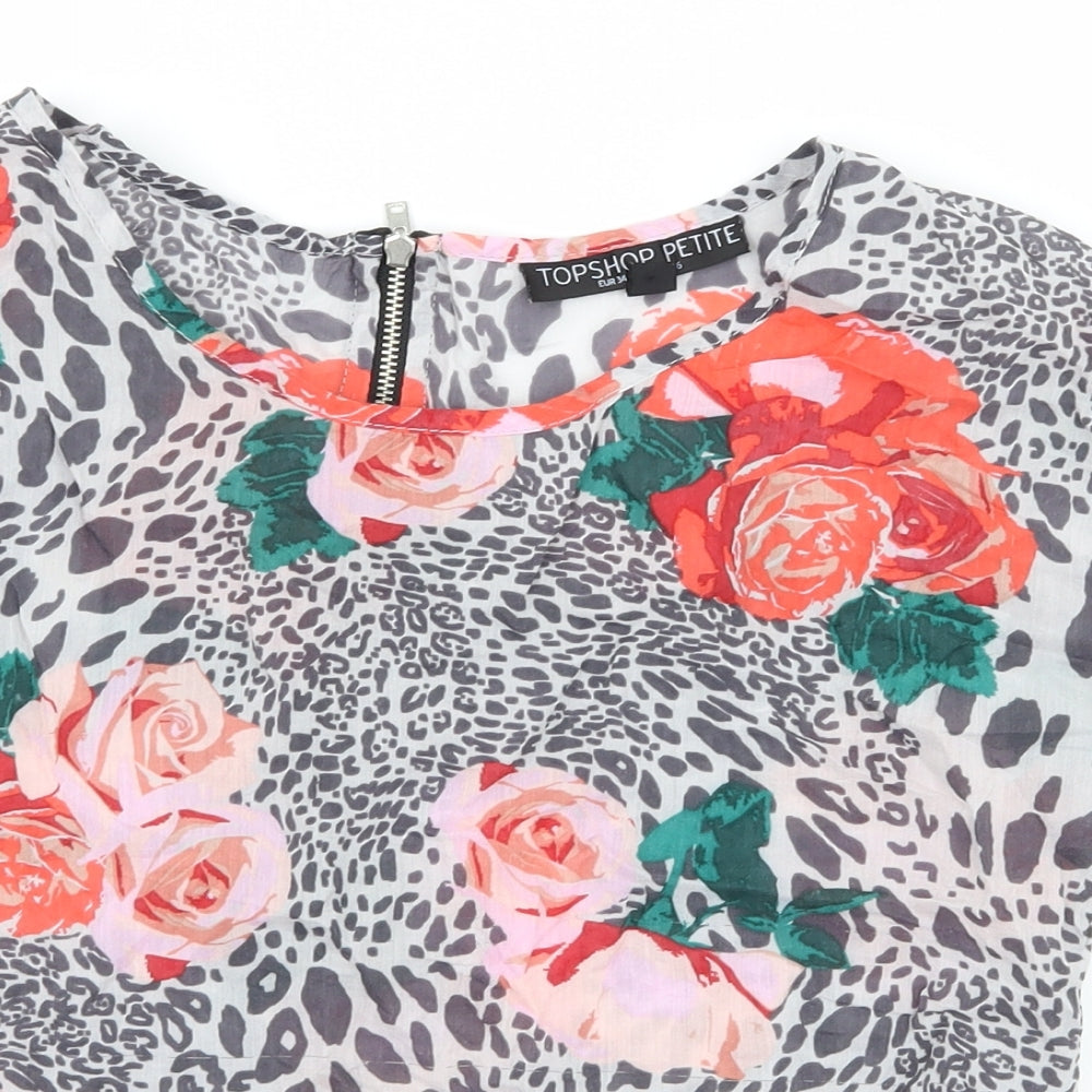 Topshop Womens Grey Floral  Basic Blouse Size 6