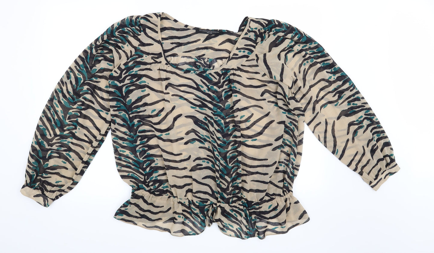 Preworn Womens Beige Animal Print  Basic Blouse Size 14