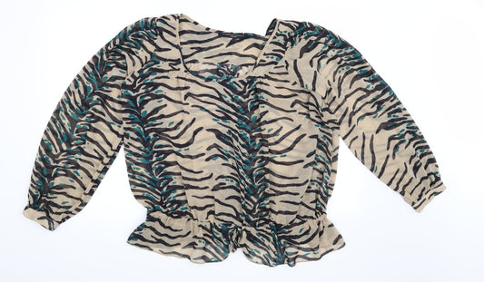 Preworn Womens Beige Animal Print  Basic Blouse Size 14