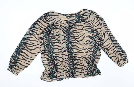 Preworn Womens Beige Animal Print  Basic Blouse Size 14
