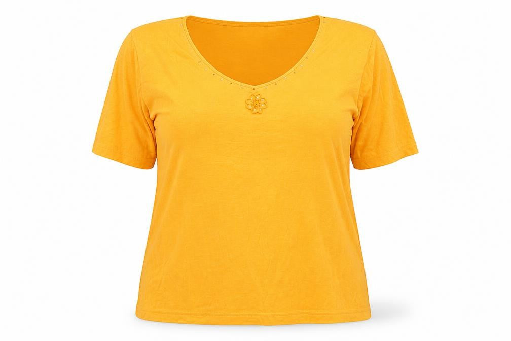 Front view of Lotus women’s orange basic t-shirt, size 2XL