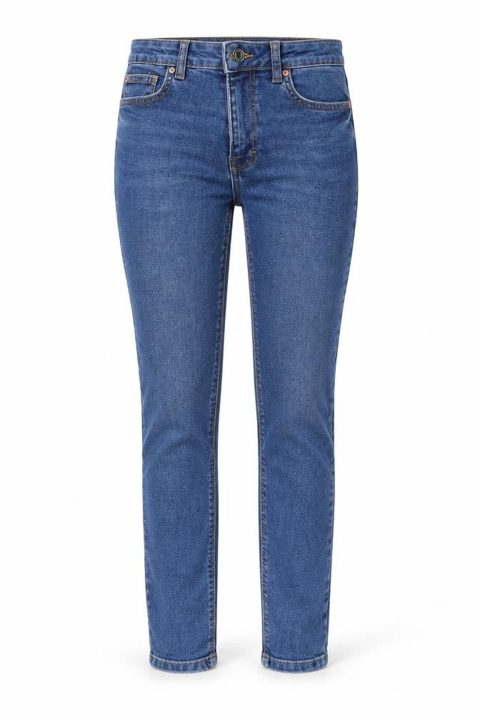 Front view of DenimCo women’s blue straight jeans, size UK 8, 28-inch leg