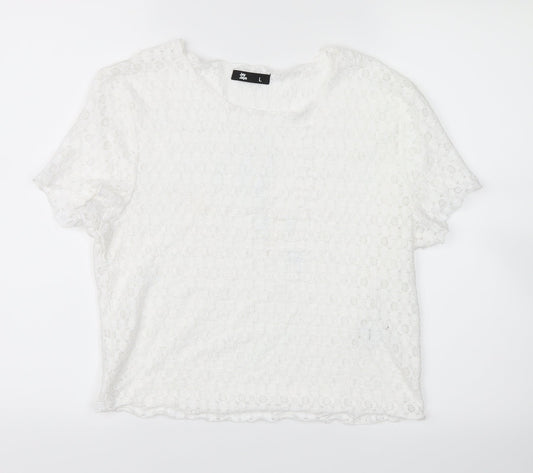 Jay Jays Womens White Floral  Cropped T-Shirt Size L