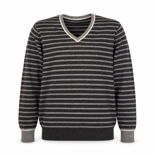 Hitch Hikers Mens Grey Striped Knit Pullover Jumper Size L