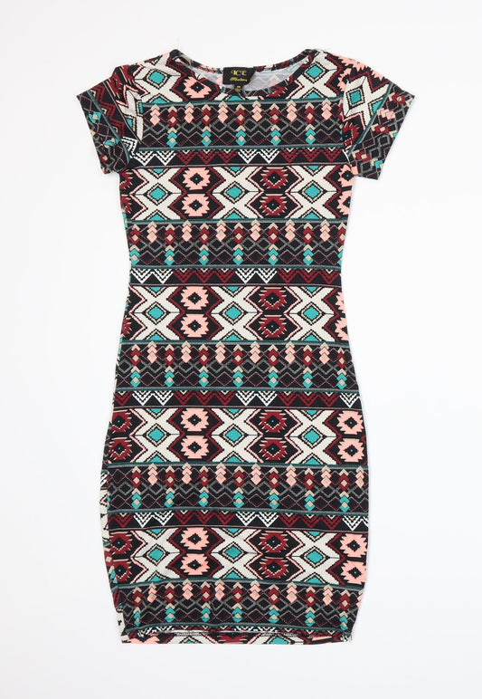 ICE FASHION Womens Black Fair Isle  Bodycon  Size XS