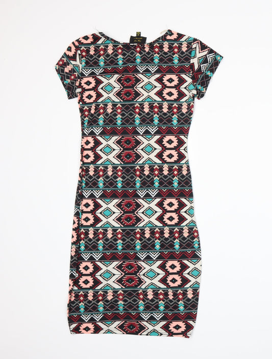 ICE FASHION Womens Black Fair Isle  Bodycon  Size XS