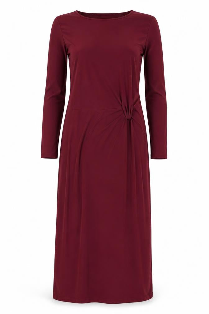 Front view of New England women’s red a-line, size S