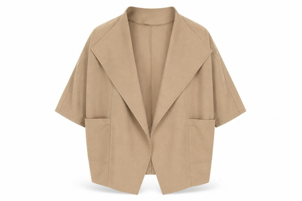Front view of Atmosphere women’s beige jacket coat, size UK 12