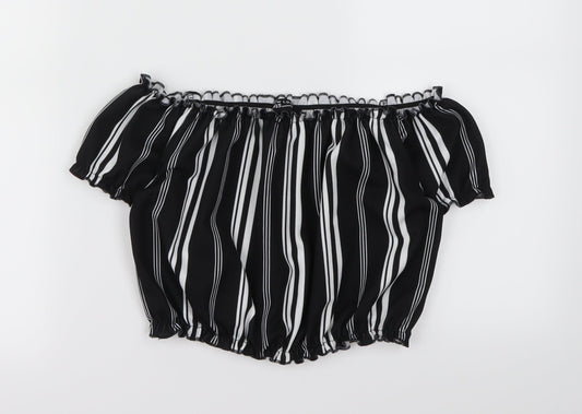 New Look Girls Black Striped  Basic Blouse Size 12 Years