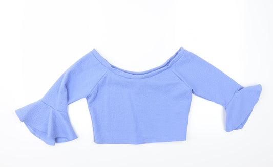 Kiah Womens Blue   Basic Blouse Size 14  - CROPPED