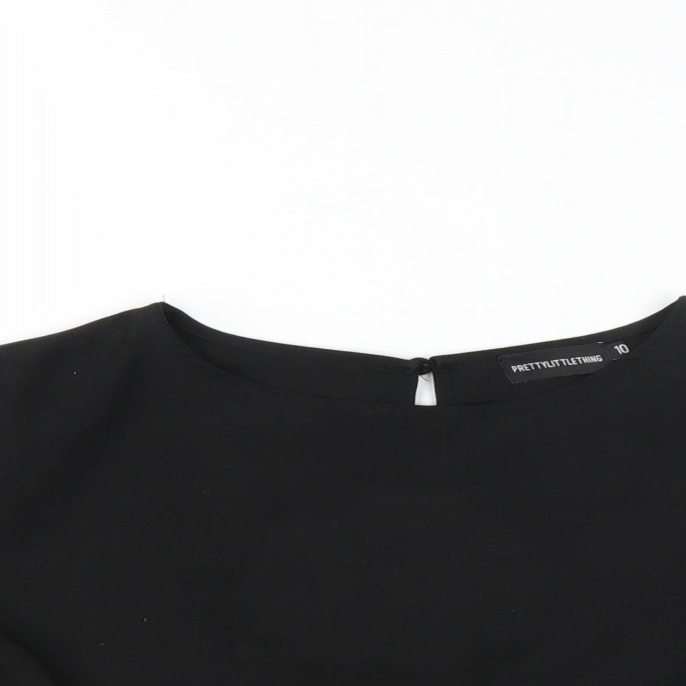 PRETTYLITTLETHING Womens Black   Basic Blouse Size 10  - CROPPED