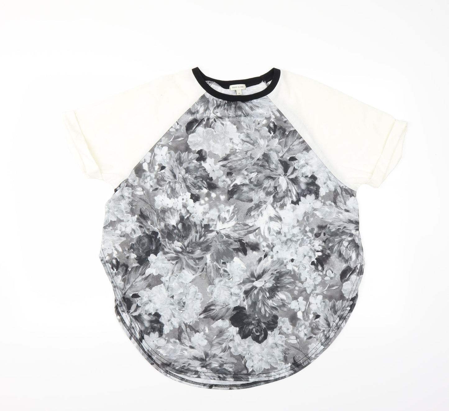 River Island Womens Grey Floral  Basic Blouse Size 10  - open sides