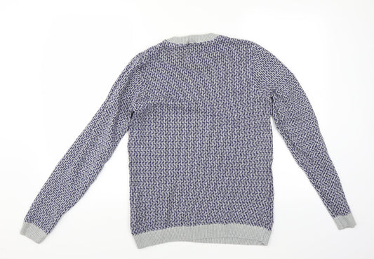 Refectory Mens Blue Geometric  Pullover Jumper
