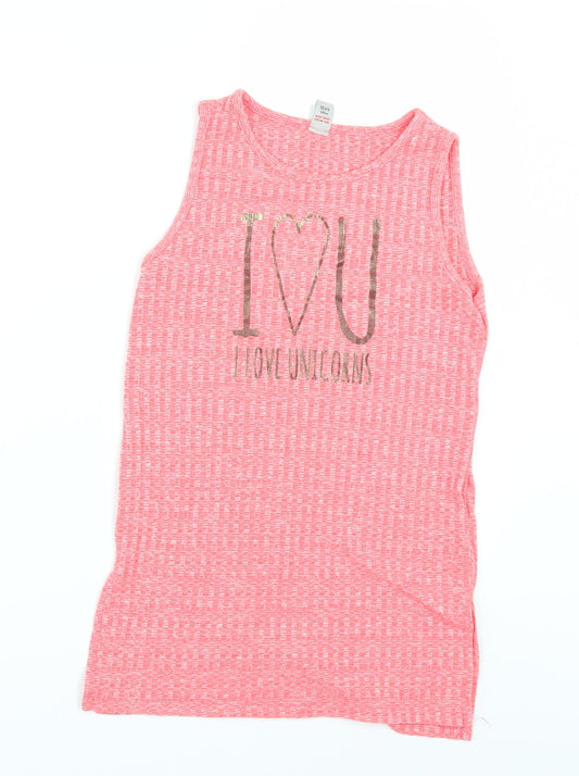 TU  Girls Pink   Basic T-Shirt Size 10 Years  - I LOVE UNICORNS