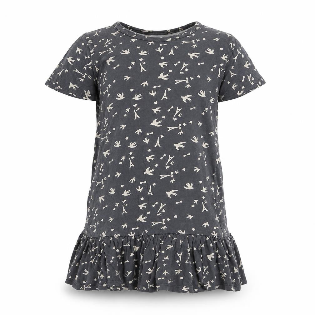Front view of La Redoute girls’ grey geometric t-shirt dress, size 10, years