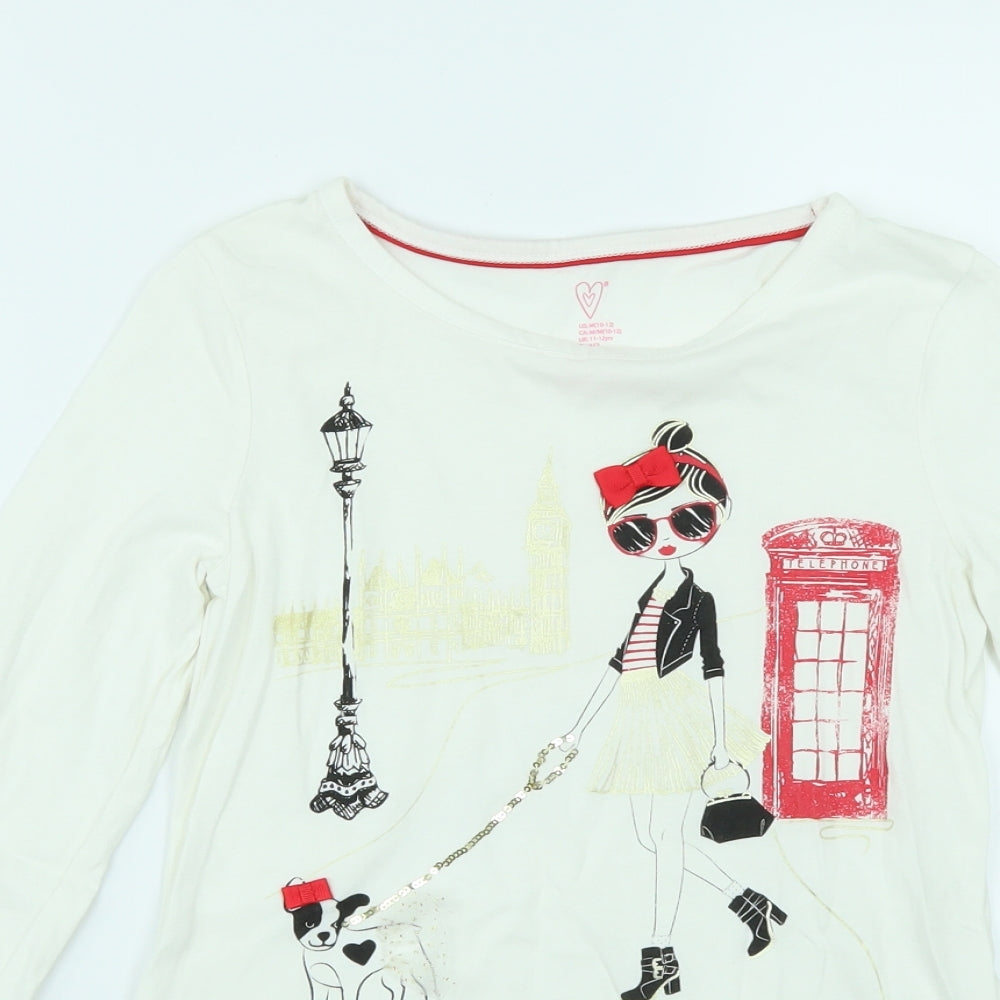 Preworn Girls White   Basic T-Shirt Size 11-12 Years