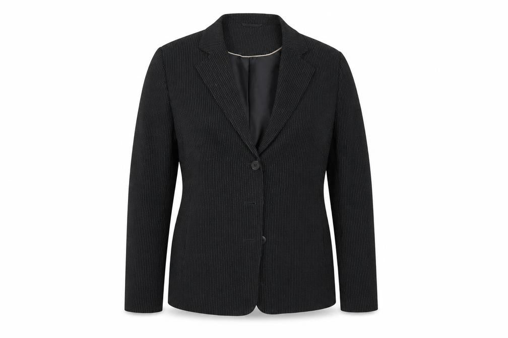 Front view of Next women’s grey striped jacket, size UK 16