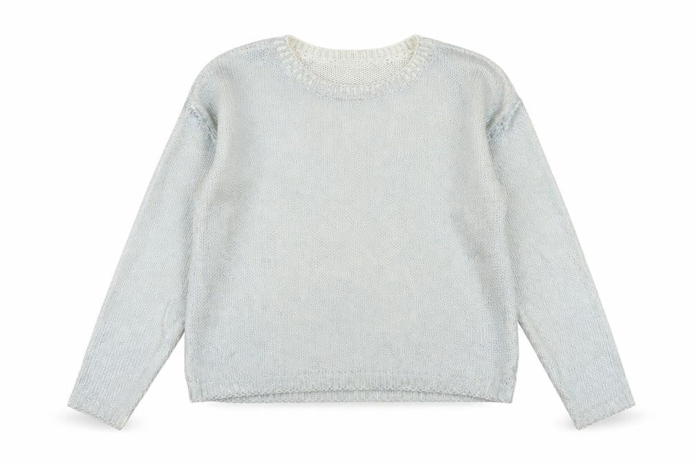 Front view of H&M girls’ blue knit jumper, size 11-12, years
