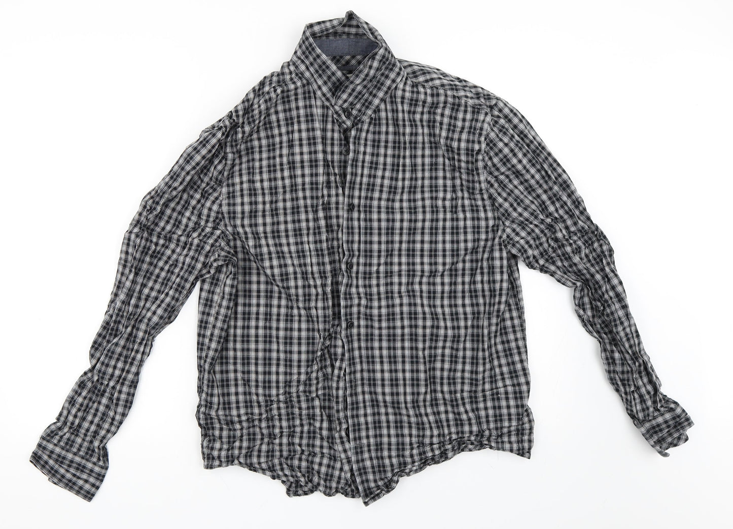 Easy Mens Black Check   Button-Up Size L