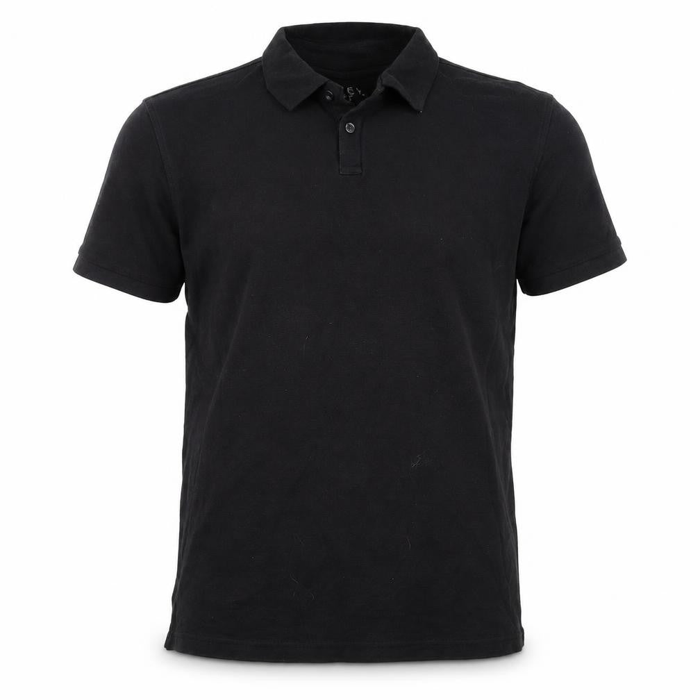 Front view of Easy men’s black polo, size M