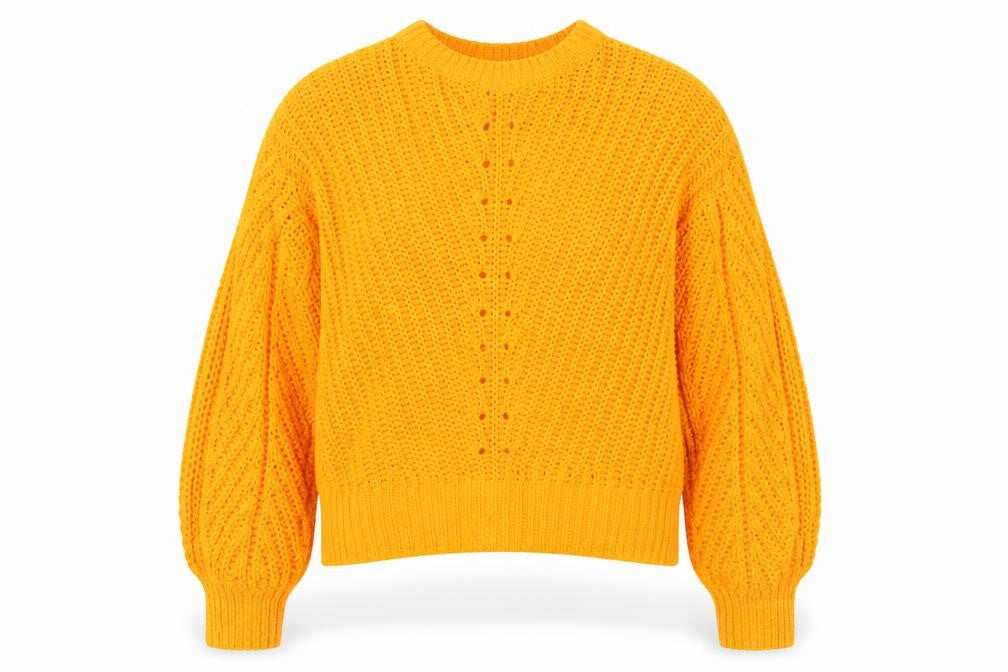 Front view of H&M women’s orange jumper, size UK 8