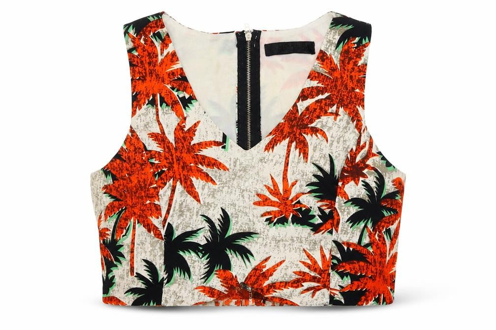Front view of Fashion Union women’s orange fair isle cropped tank, size UK 10