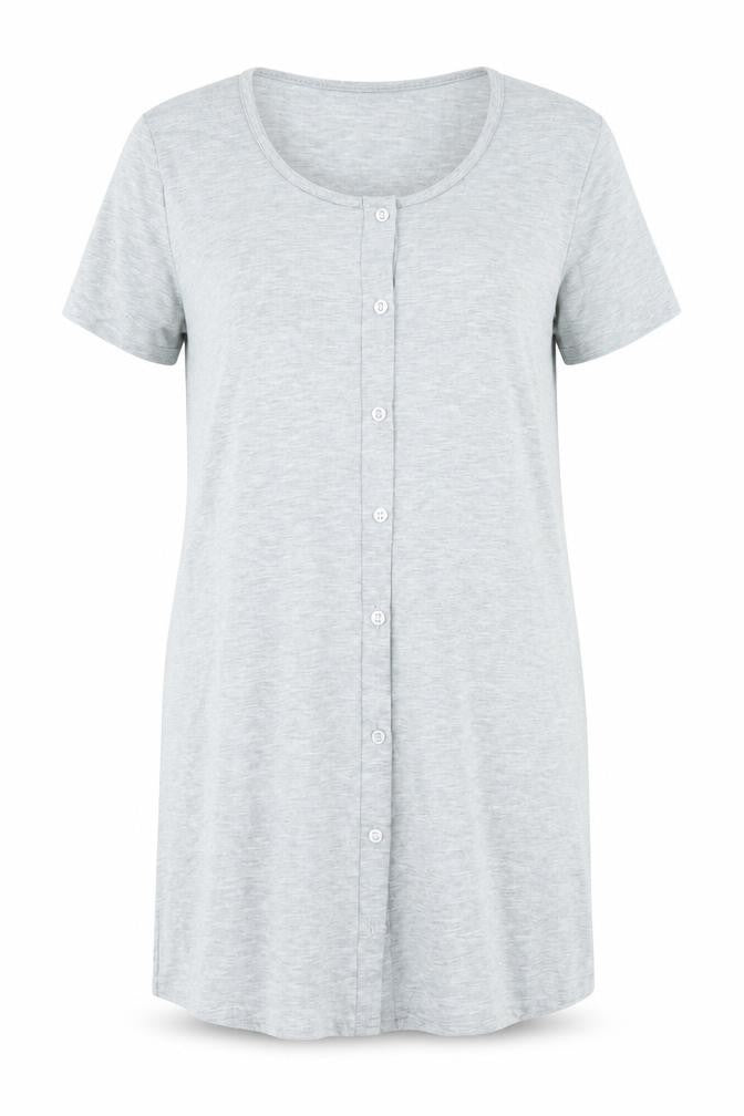 Front view of Boohoo women’s grey basic t-shirt, size UK 10