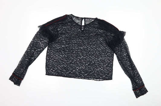 Zara Womens Blue  Lace Basic T-Shirt Size M