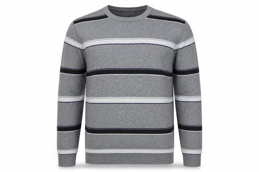 Atlantic Bay Mens Grey Striped Knit Pullover Jumper Size XL