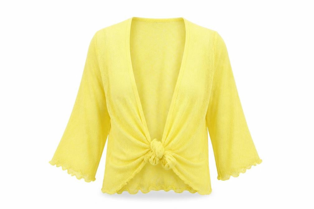 Front view of Simply Stockshop women’s yellow cape jumper, size M