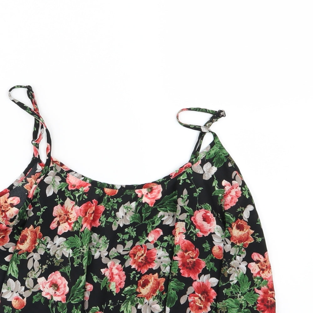 Ambiance Apparel Womens Black Floral Chiffon Basic Blouse Size M