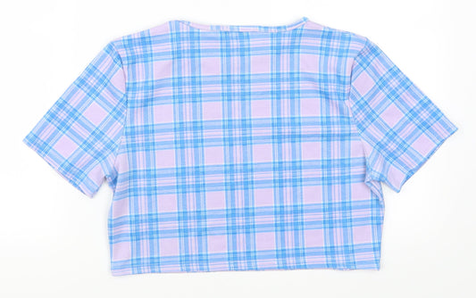 Boohoo Womens Purple Check  Cropped T-Shirt Size 14