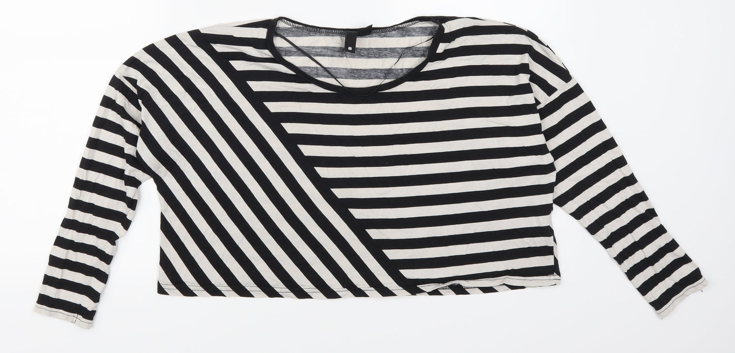 H&M Womens Black Striped  Cropped T-Shirt Size 8