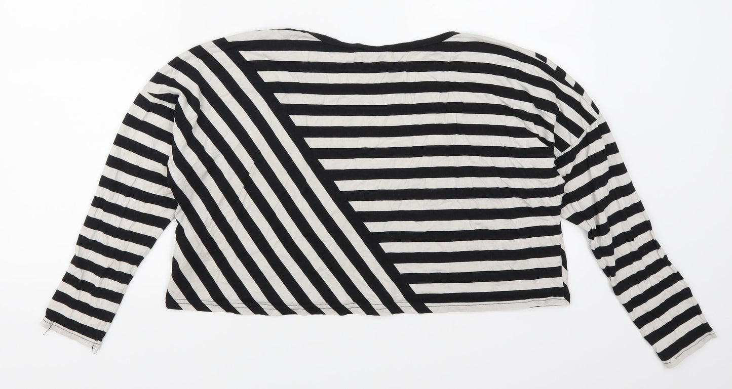 H&M Womens Black Striped  Cropped T-Shirt Size 8