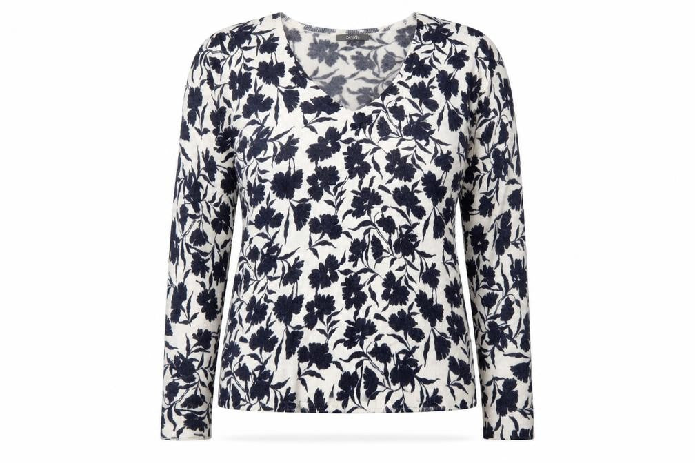 Front view of South women’s blue floral jumper, size UK 14