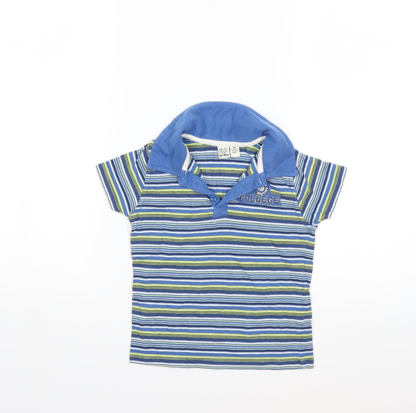 Preworn Boys Blue Striped  Basic Polo Size 2-3 Years