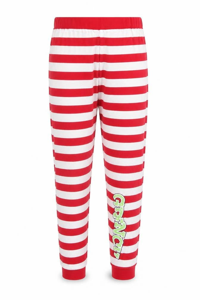 Front view of Primark girls’ red striped pyjama pants, size 8-9, years