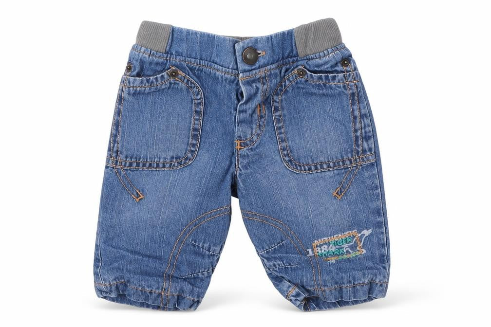 Front view of Preworn boys’ blue trousers outfit/set, size 0-3, months
