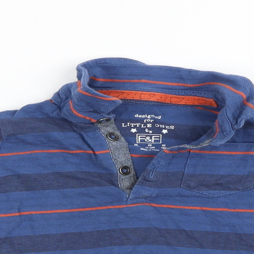 F&F Boys Blue Striped  Basic Polo Size 12-18 Months