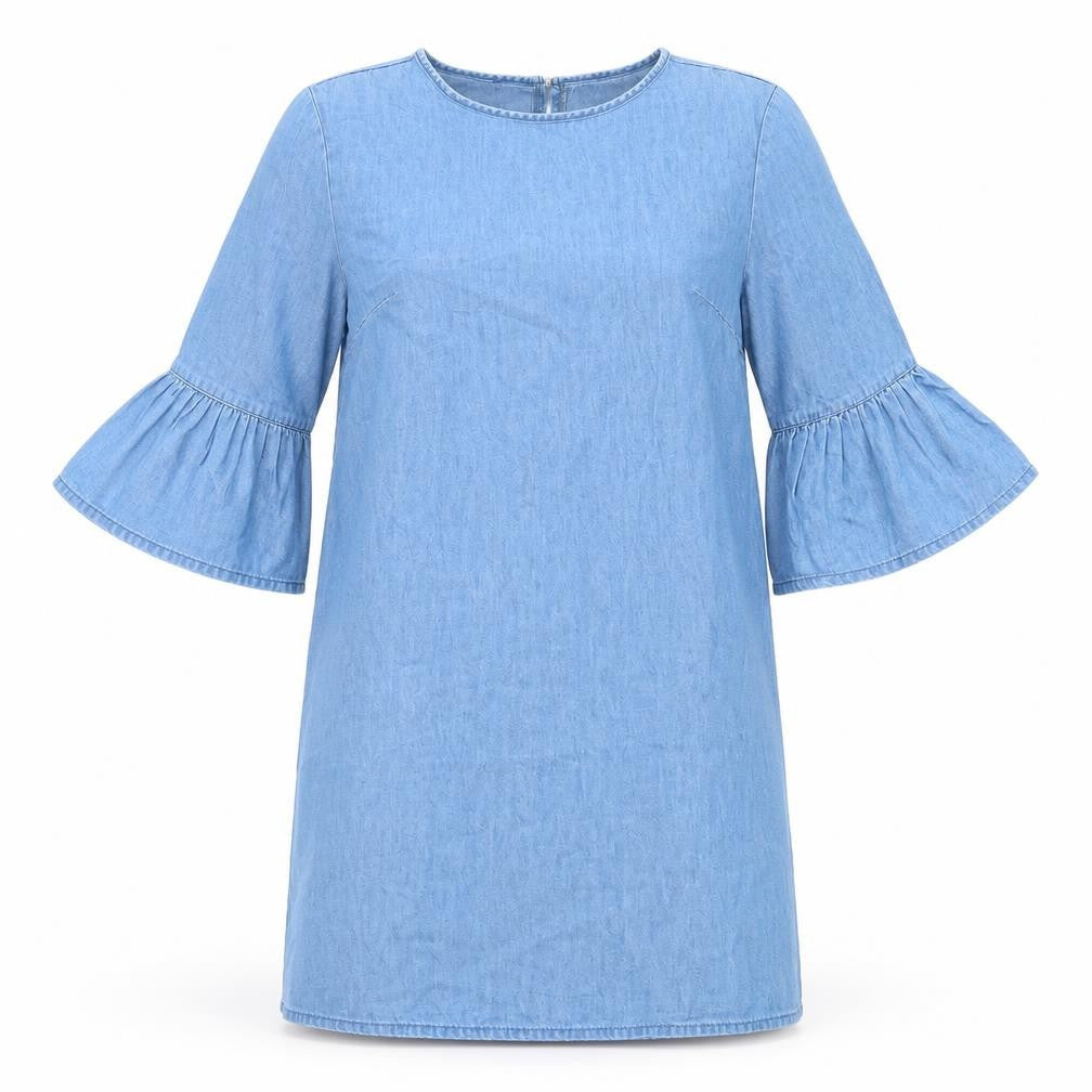 Front view of Denim & Co. women’s blue denim a-line, size UK 6