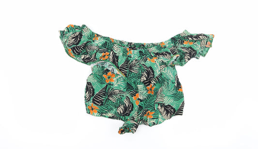 New Look Womens Green Floral  Basic Blouse Size 6  - Frill detail