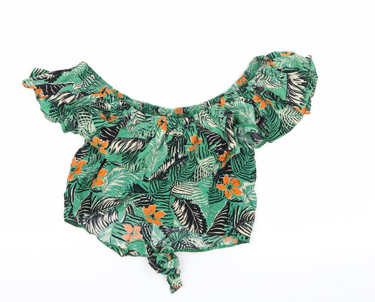 New Look Womens Green Floral  Basic Blouse Size 6  - Frill detail