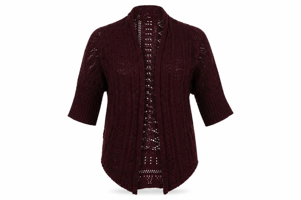 Front view of Evie women’s red cardigan jumper, size UK 12