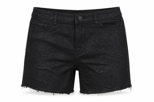 Front view of New Look women’s black cut-off shorts, size UK 10, - super skinny