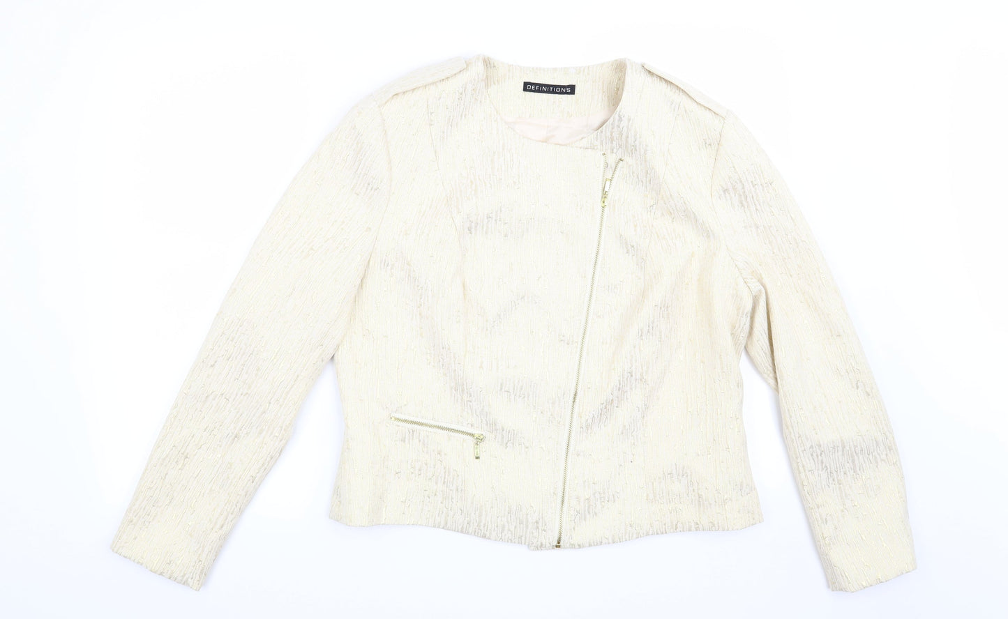 Definitions Womens Beige Geometric  Jacket Blazer Size 16