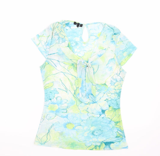 Preworn Womens Blue Floral  Basic Blouse Size 12