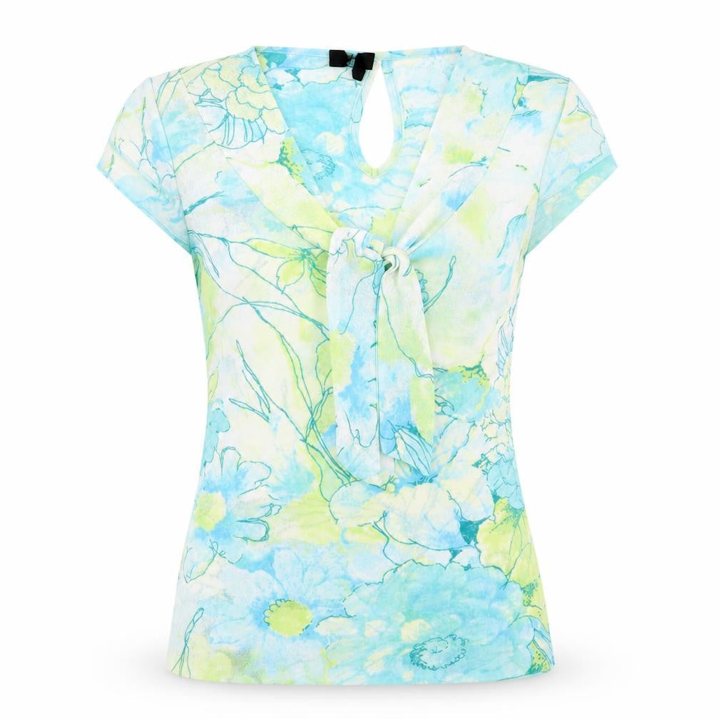 Front view of Preworn women’s blue floral basic blouse, size UK 12