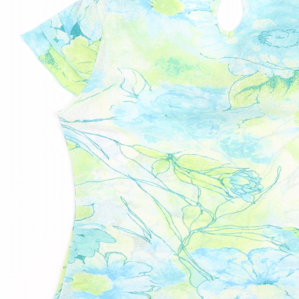 Preworn Womens Blue Floral  Basic Blouse Size 12
