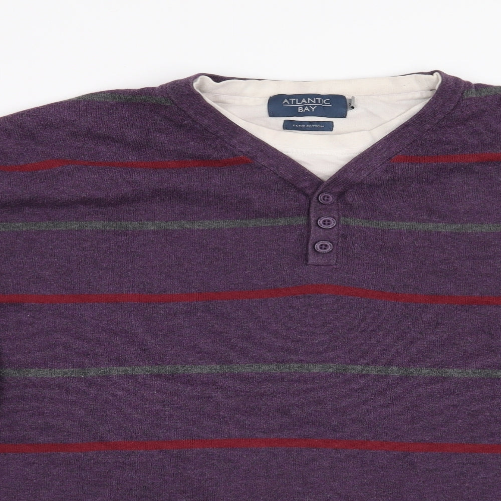 Atlantic Bay Mens Purple Striped  Pullover Jumper Size XL